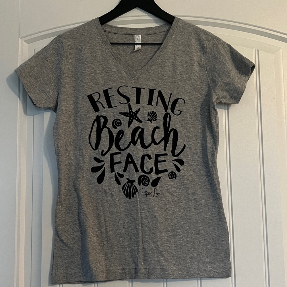 Resting Beach Face V-Neck T-Shirt Small